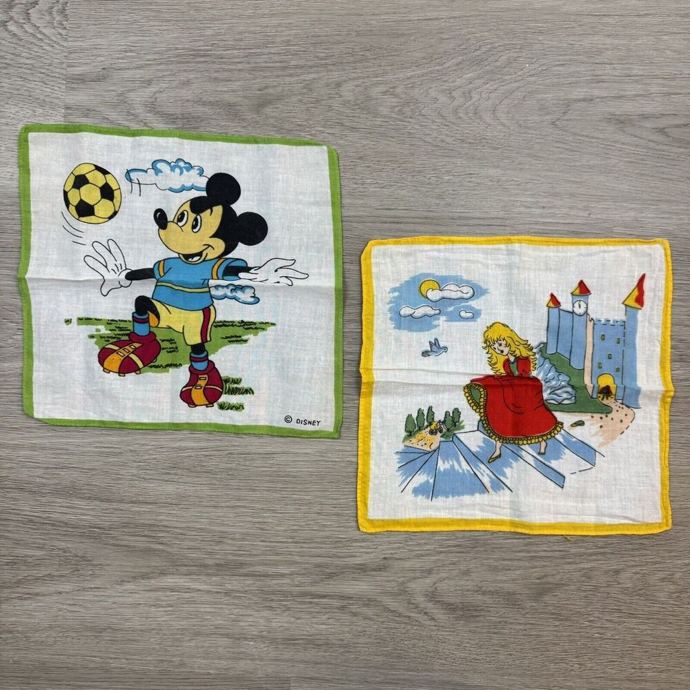 Vintage Walt Disney Productions Mickey Multicolor Handkerchief Hanky Napkin